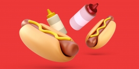 3D卡通火腿肠番茄酱汉堡包素材下载