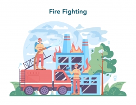 卡通消防人员救火场景素材下载