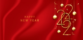 红色背景金色绣球挂饰2022新年快乐素材