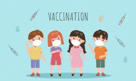 戴口罩打疫苗的卡通小朋友素材下载