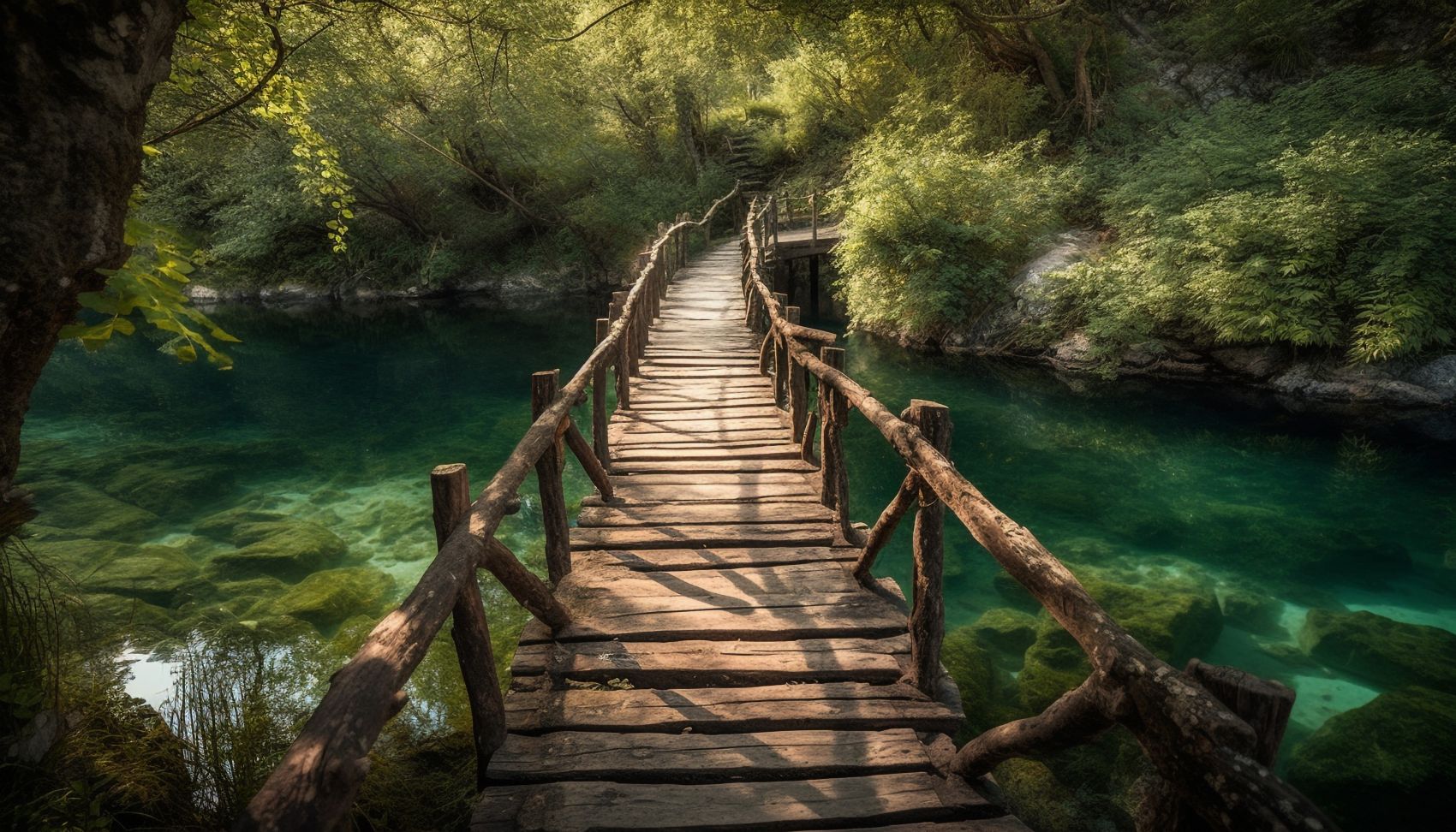 乡村小溪木桥风景图图片