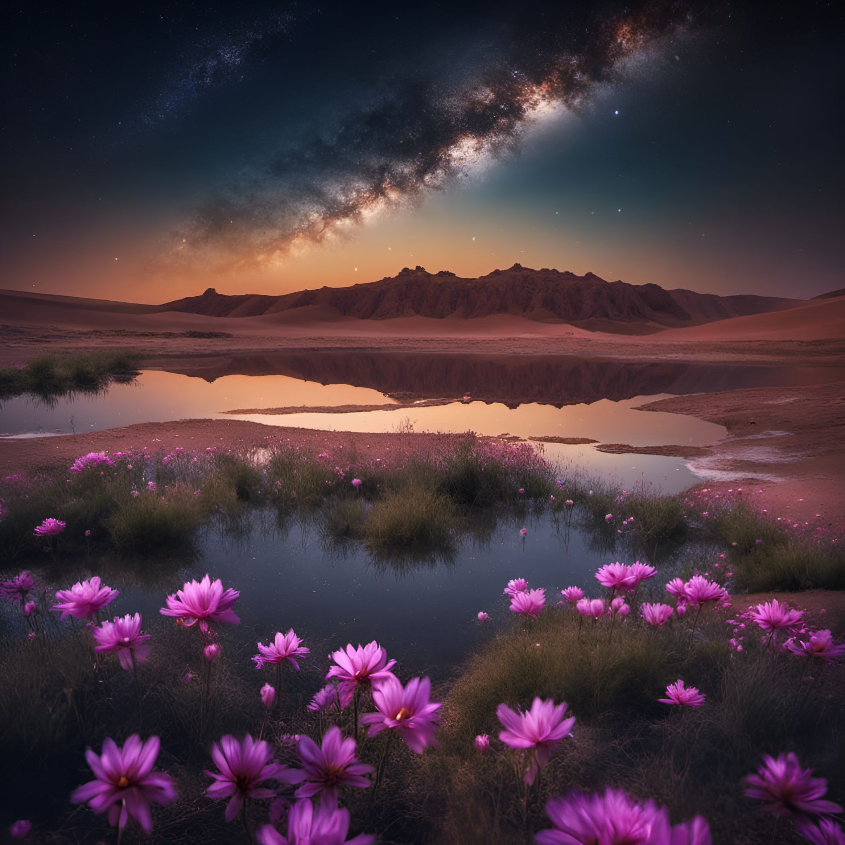 唯美湖边的紫色花风景图片