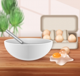 逼真的鸡蛋与搅蛋器素材