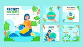 绿色卡通地球环保日海报素材下载