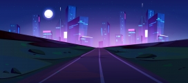 未来城市夜间公路矢量景观