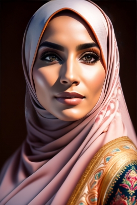 手绘头戴纱巾的阿拉伯妇女