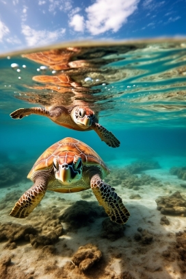 潜入水滴游泳的海龟
