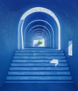 蓝色浪漫的拱形台阶通道图片
