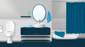 逼真蓝色主题浴室洗手间场景素材