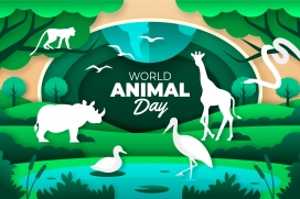 绿色卡通世界动物日庆典剪纸海报