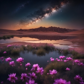 唯美湖边的紫色花风景