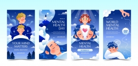 蓝色卡通世界心理健康日意识海报素材