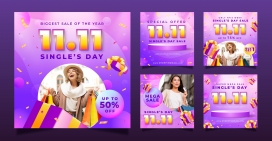 紫色双11女性购物海报素材下载