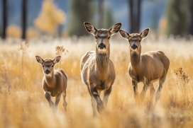 夏季荒野中的三只梅花鹿