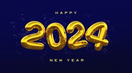 金色立体2024跨年氢气球字体