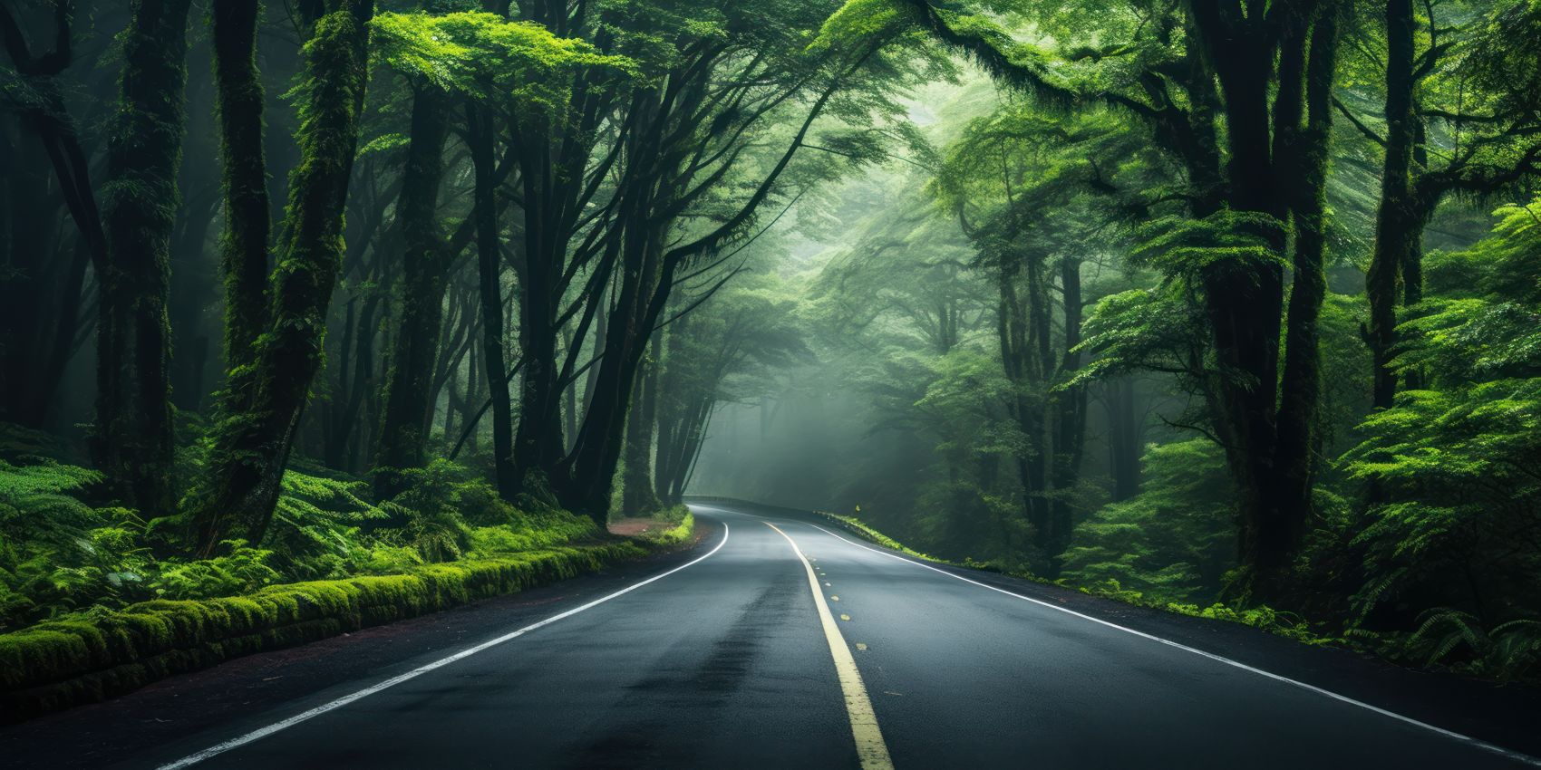 绿荫森林的公路图片