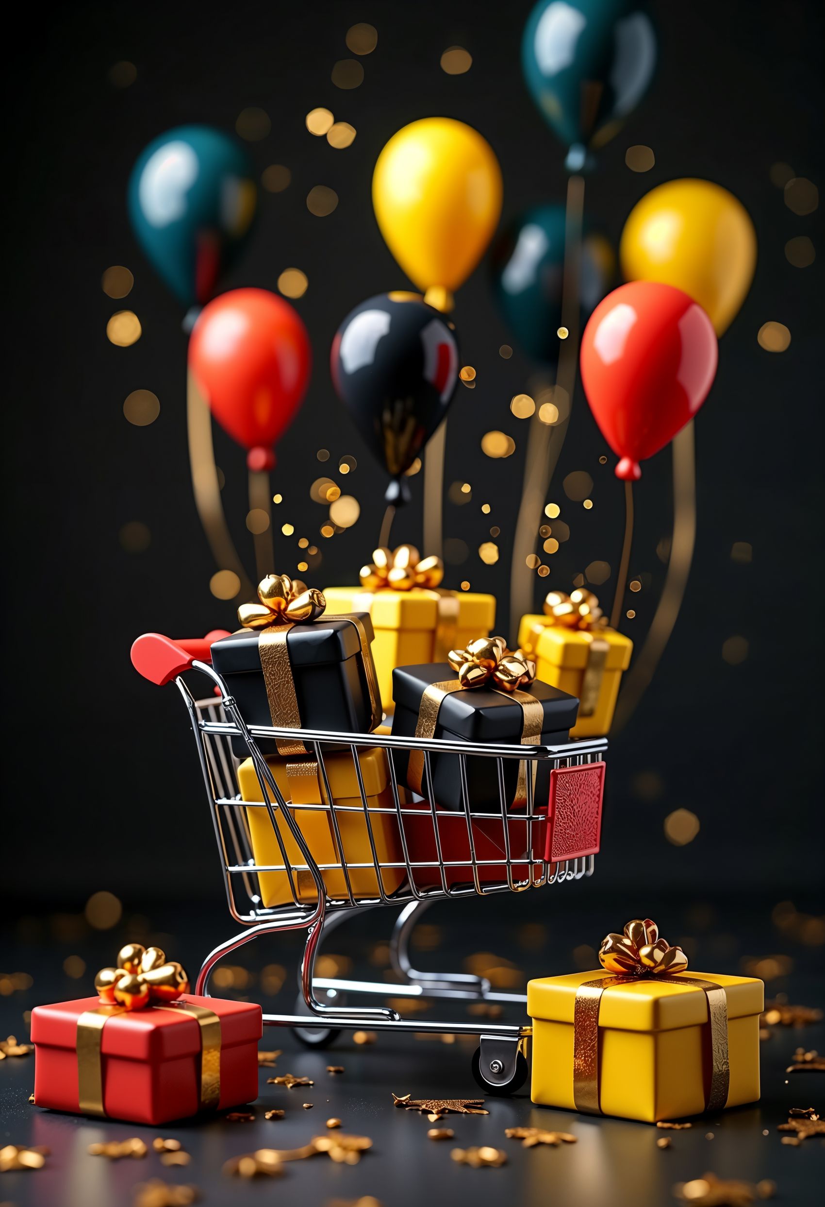 购物车中的彩色氢气球图片