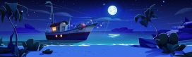 蓝色渔船帆船素材