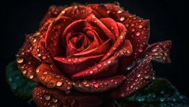 暗黑色带水滴的玫瑰花
