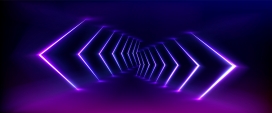 蓝紫色三角形交叉霓虹灯过道背景素材