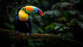 栖息在树干上的彩色巨嘴鸟