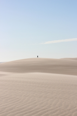 行走在浅色沙漠中的行者