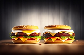 手绘逼真的三明治夹层汉堡包快餐图片