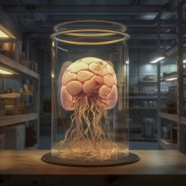 装在玻璃瓶中的大脑水母