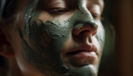 脸部涂满绿色藻类面膜的女性