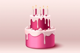 插满蜡烛的粉红色双层蛋糕