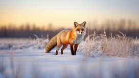 冬季雪地中的小赤狐