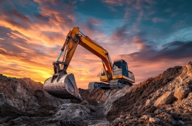 工地施工的挖土机挖掘机摄影图