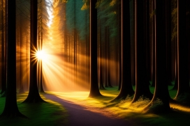 阳光里的森林树木风景