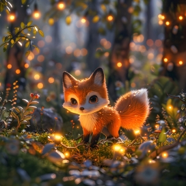 灯光下可爱的小狐狸