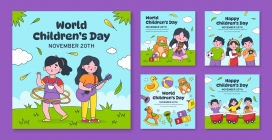 快乐的童年-紫色绿六一儿童海报素材