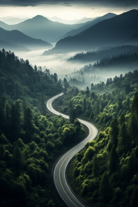 雨林中的蜿蜒公路