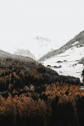 秋季雪山脚下美景