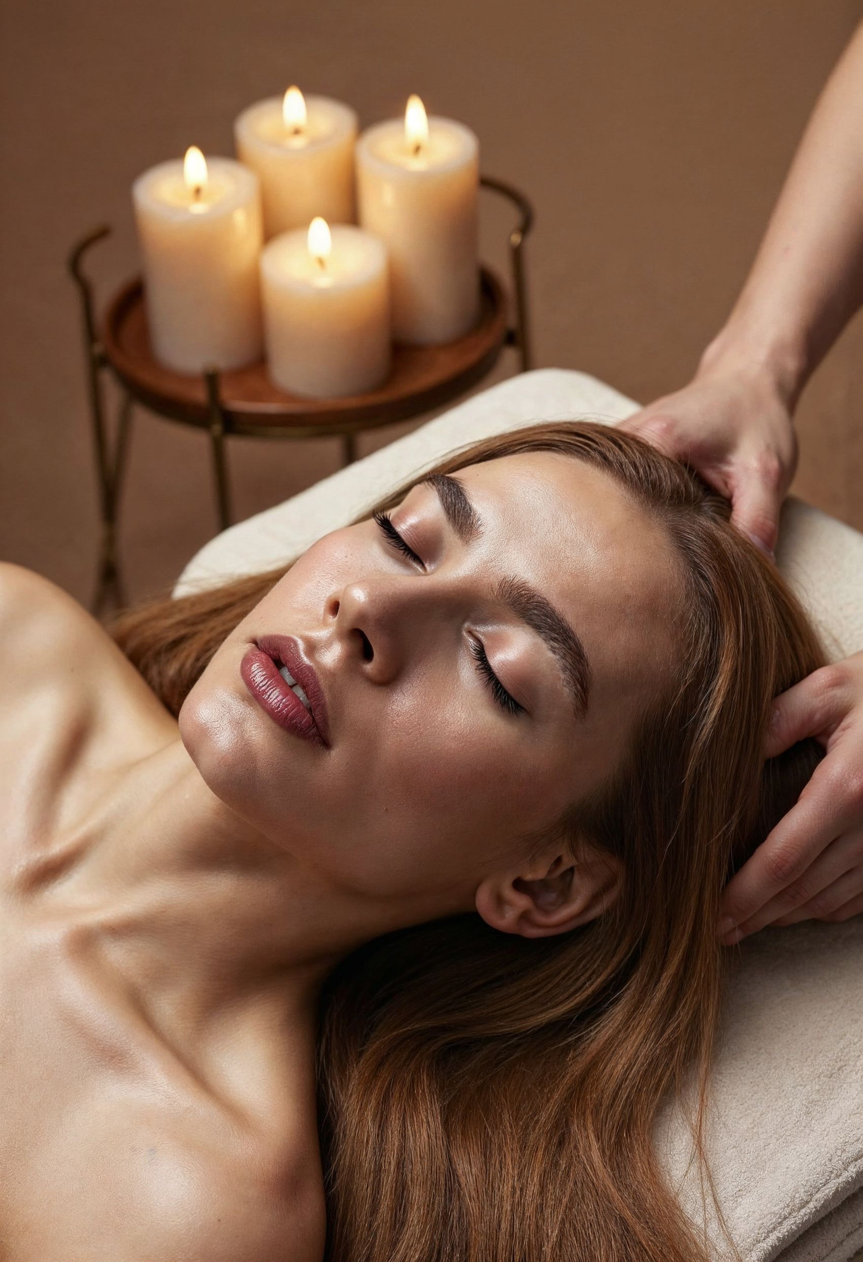 女子养生馆中头部按摩图图片