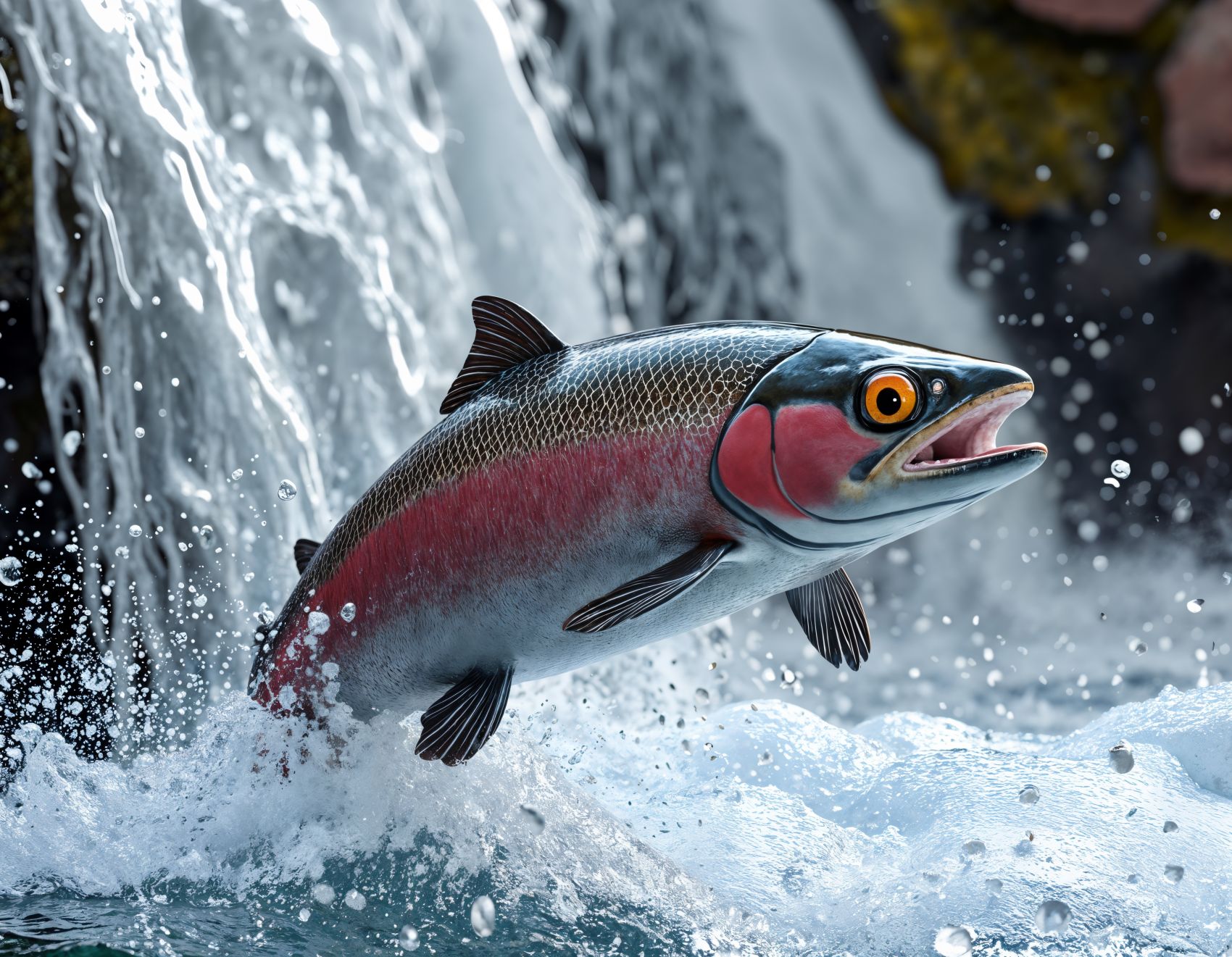 鳟鱼跳冰川河图片