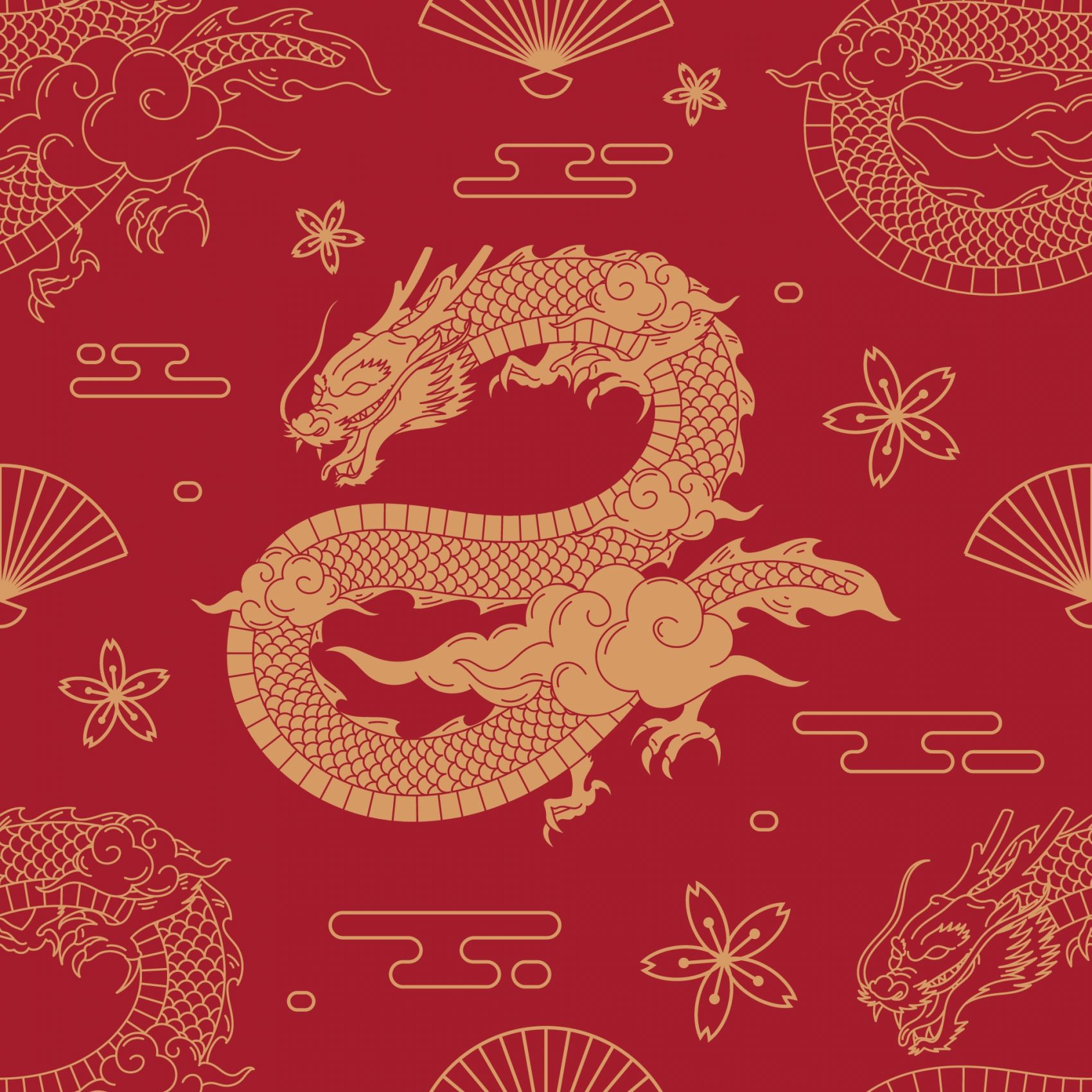 红色龙剪纸素材图片