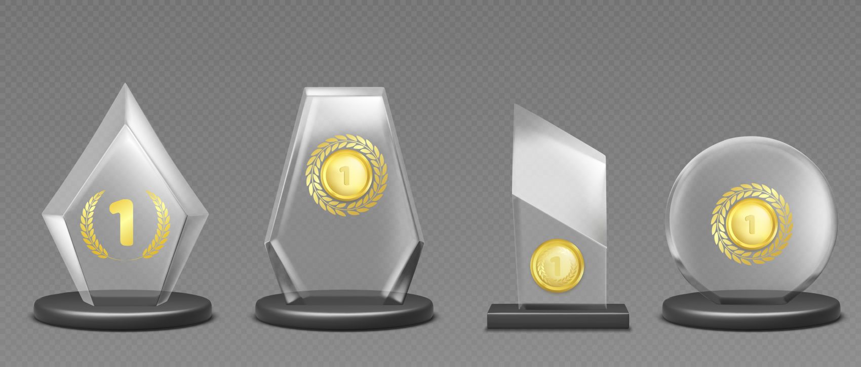 四款透明水晶奖牌奖章荣誉素材图片
