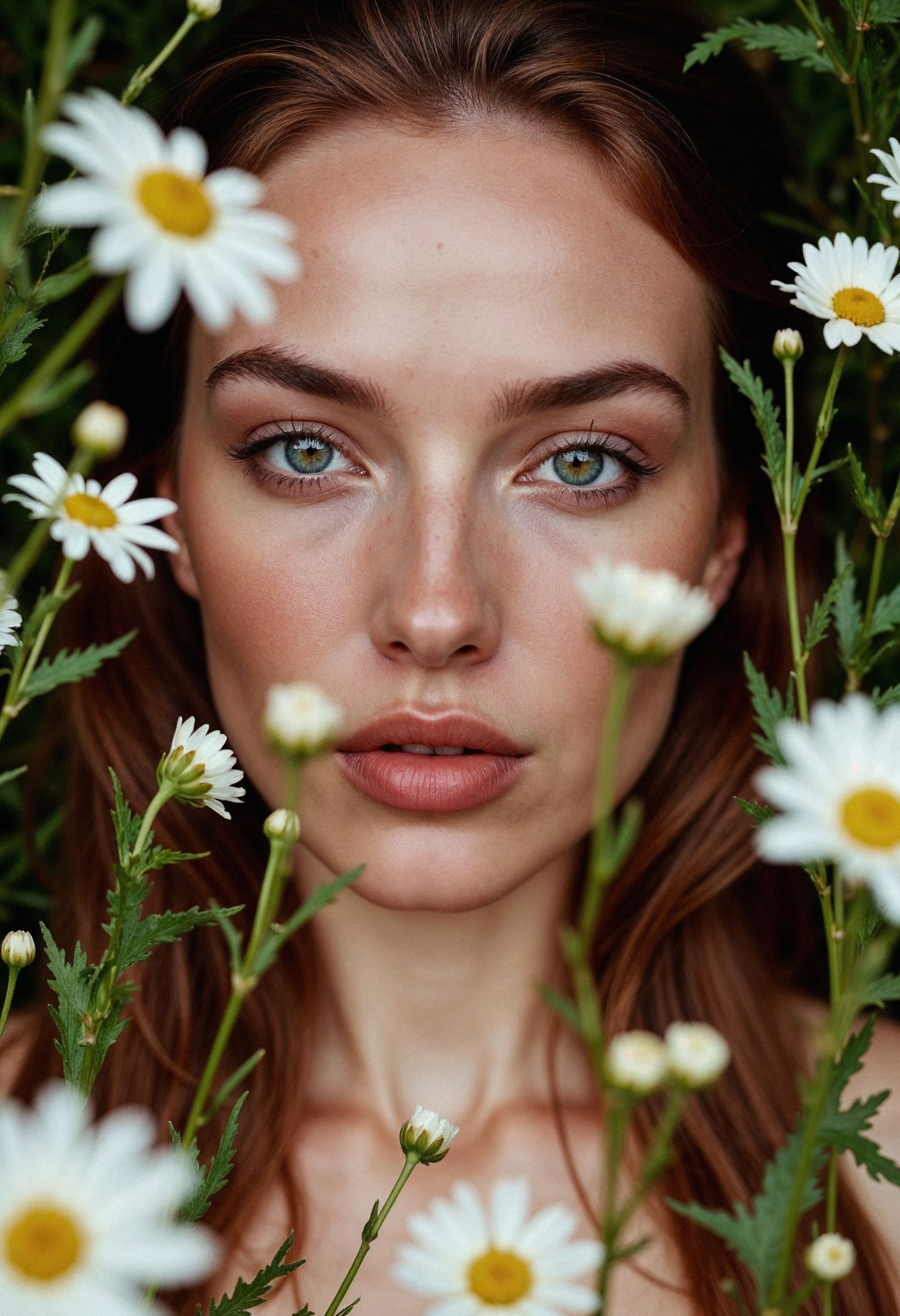 雏菊花瓣后面的俄罗斯女郎图片