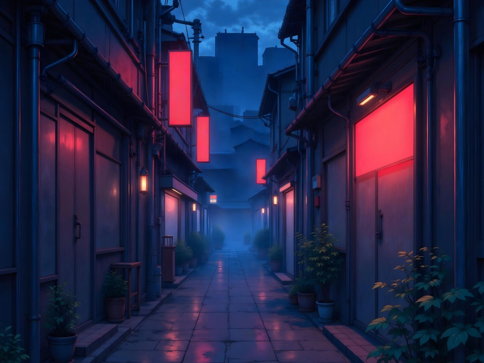 梦幻日式风小巷街道图片