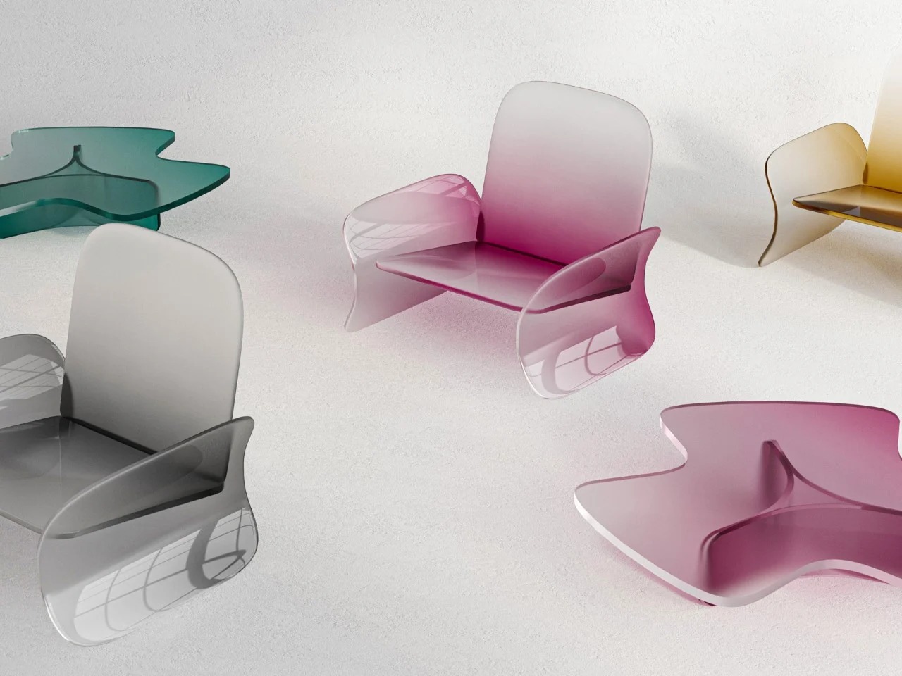 受大自然宁静优雅的启发,该设计将花瓣的短暂品质——半透明、脆弱和优雅——转化为对形式的现代诠释。该系列包括两件作品:单人沙发和边桌。两者都完全由透明的手工玻璃制成,形状流畅,散发出一种平静的感觉。玻璃被加工成光滑的光泽,与光线毫不费力地相互作用,产生柔和的反射,在一天中不断变化。这种持续的透明度和光泽为任何室内环境带来了梦幻般的氛围。