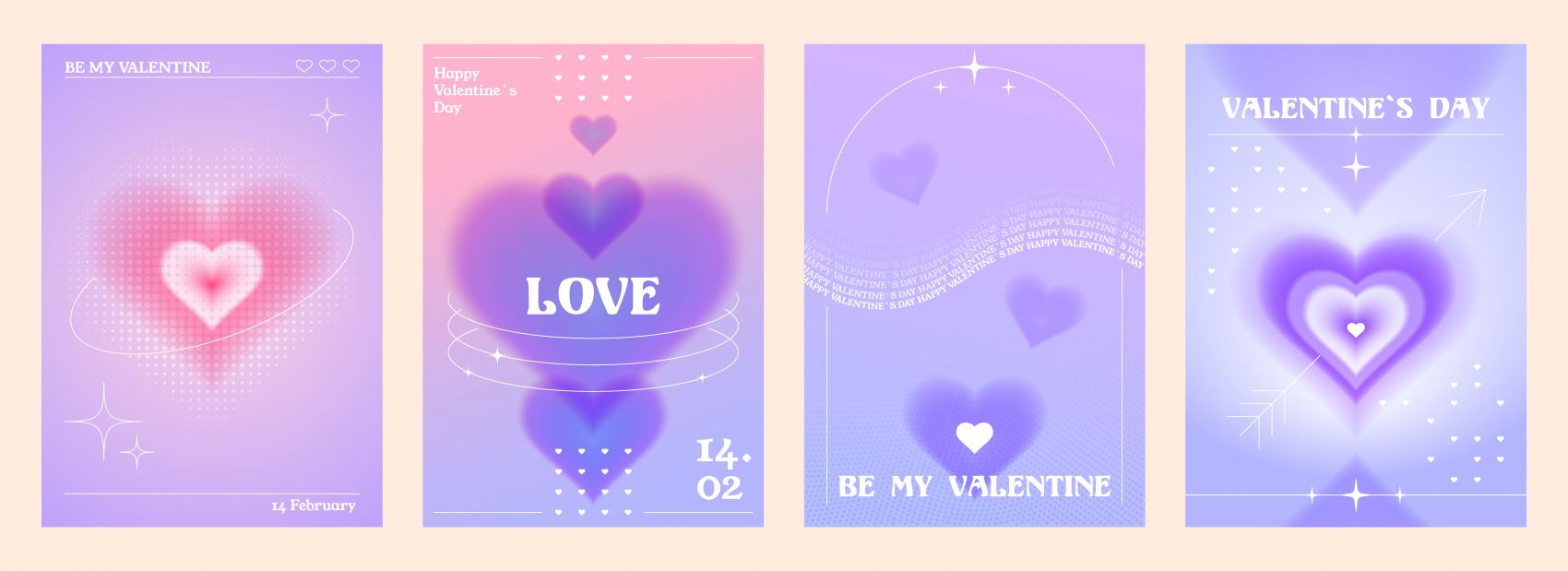 四款紫红渐变爱心维生素生日卡片素材图片