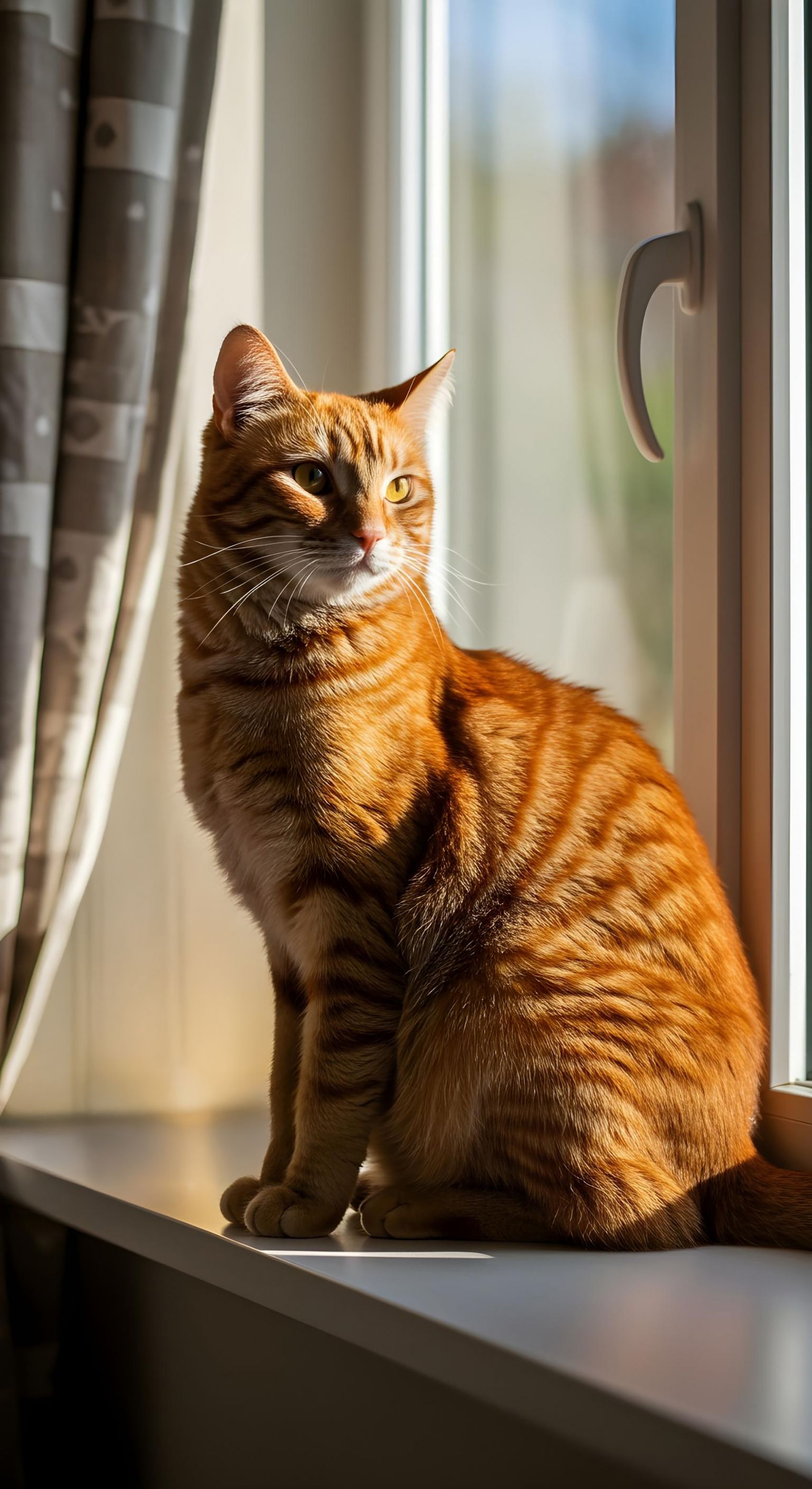 坐在窗台的狮子猫图片