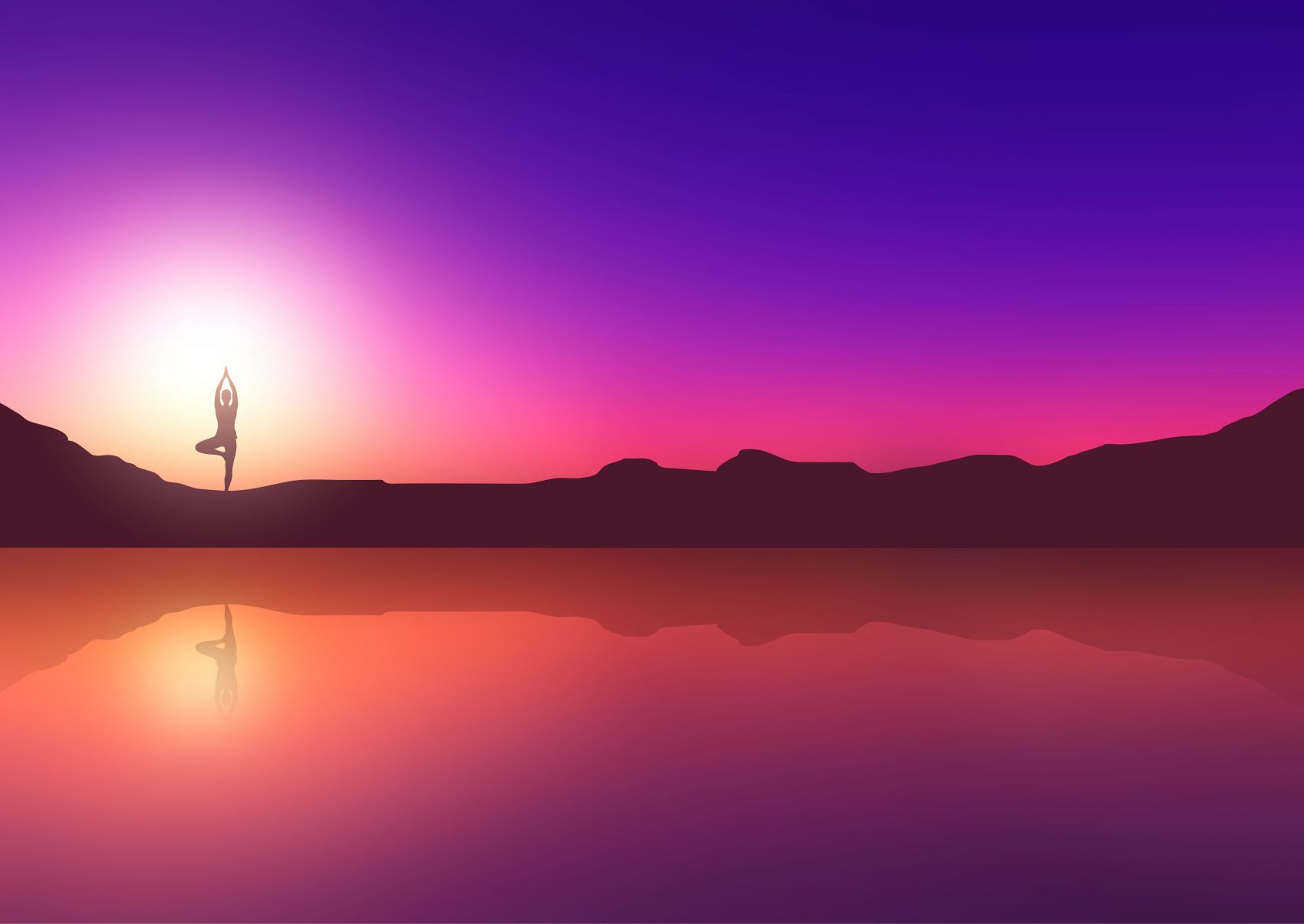 日落景观女性瑜伽姿势素材图片