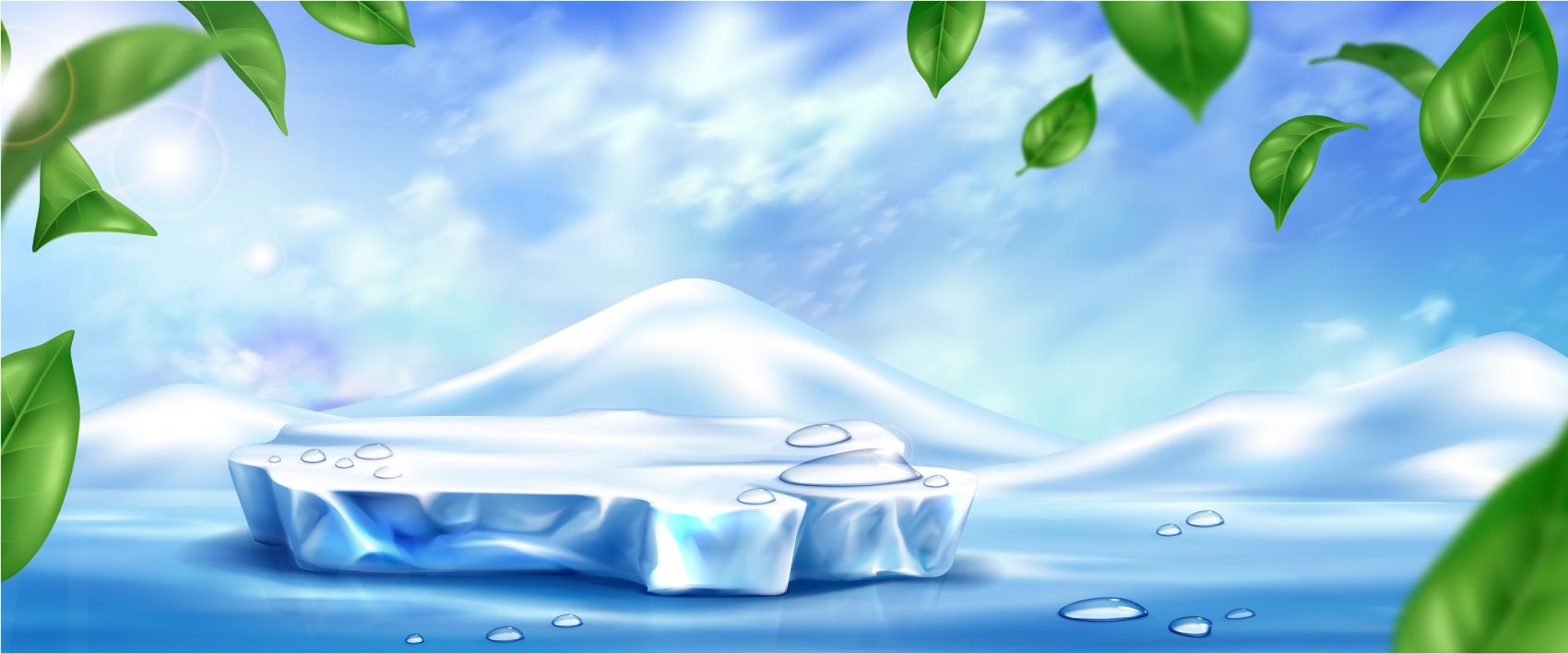 蓝色绿色冰块绿叶素材图片