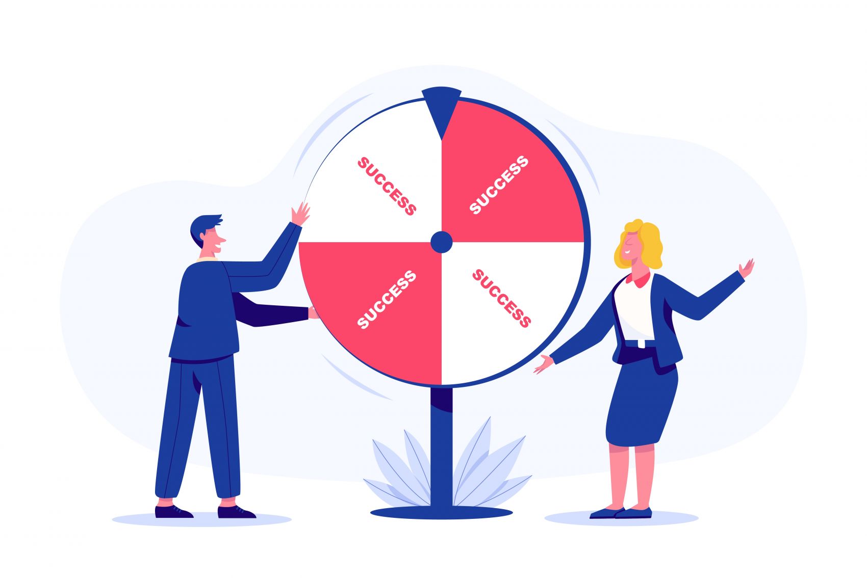 商务风格成功转盘互动场景插画图片