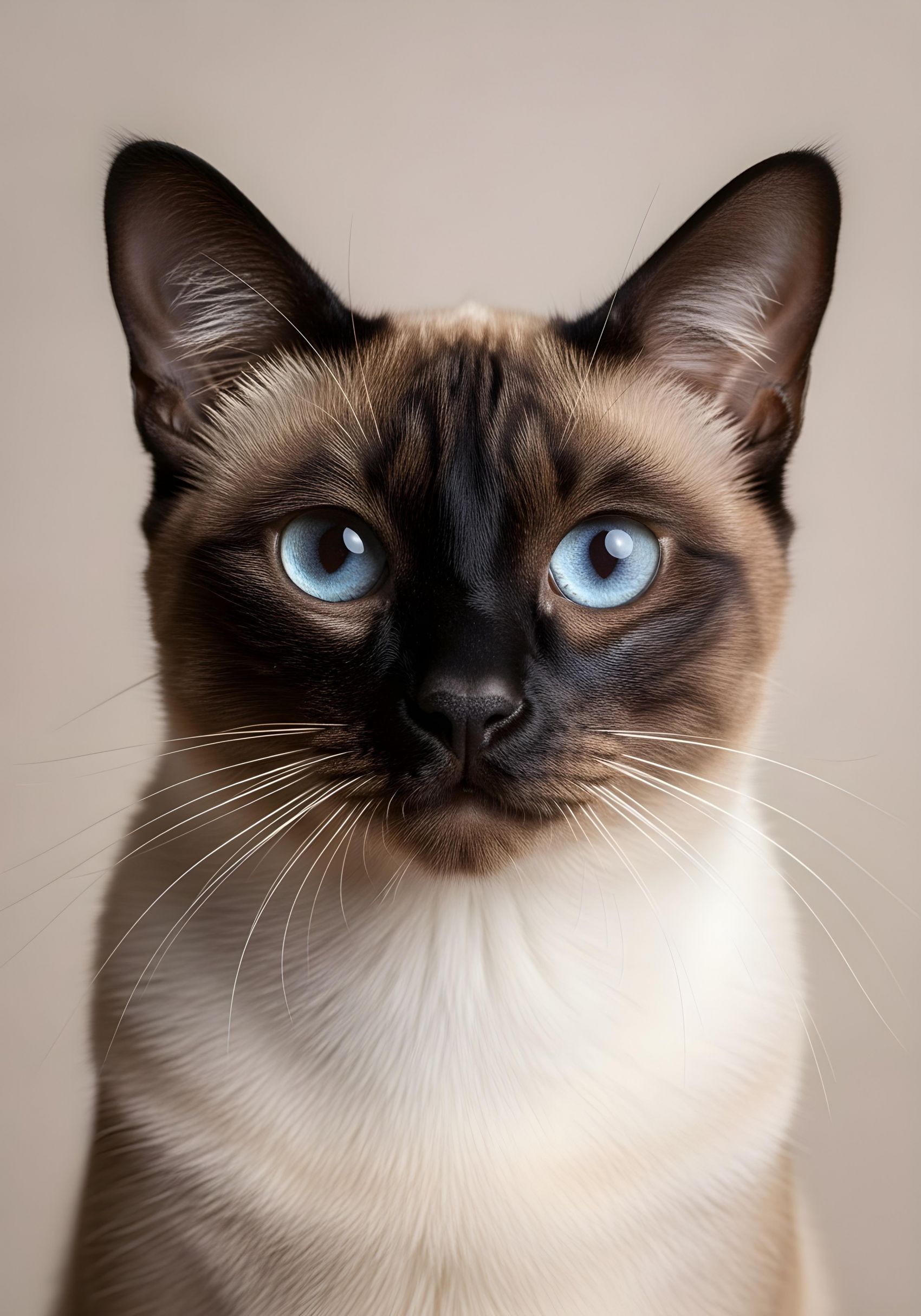 蓝眼暹罗猫的精致面部特写图片